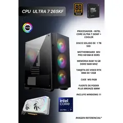 Msi - PC GAMER INTEL ULTRA 7 265KF, RAM 16 GB DDR5, 1 TB SSD, RTX 3060 DE 12GB