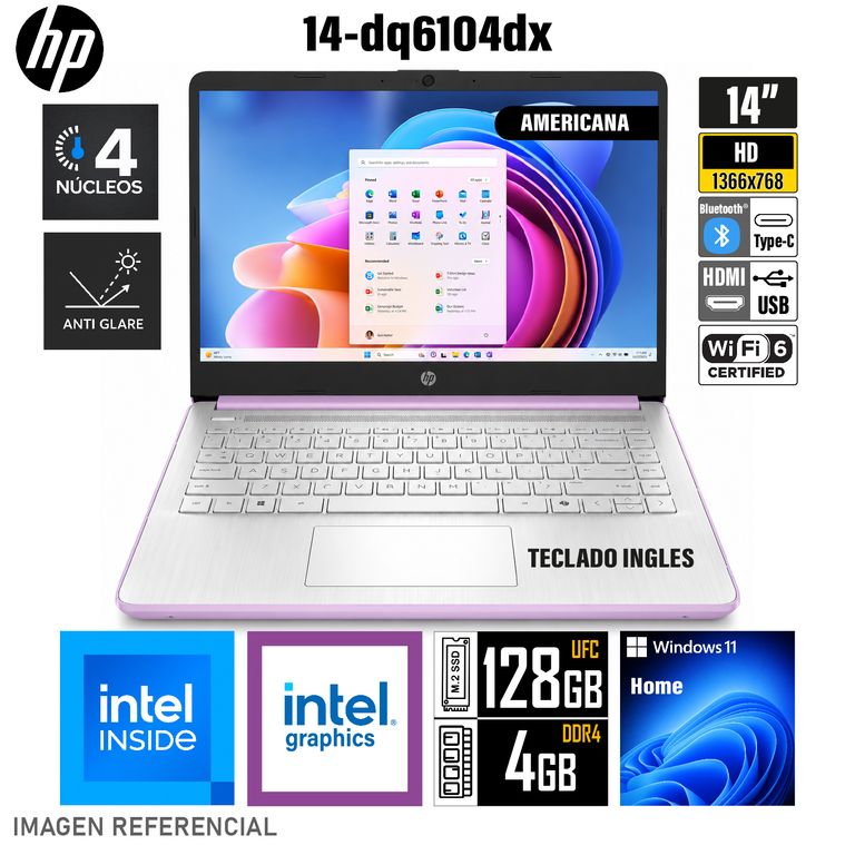 Laptop 14-DQ6104DX Pantalla 14 HD Intel N150 RAM 4GB 128GB WIN11 HOME