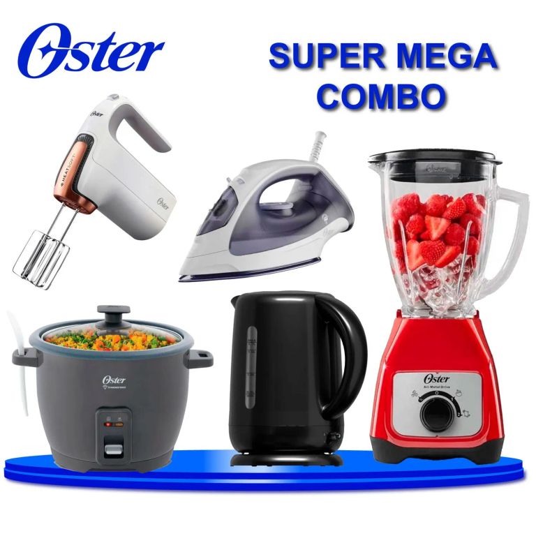 Combo 5 en 1: Arrocera DiamondForce 1.8L + Licuadora + Hervidor + Batidora HeatSoft + Plancha