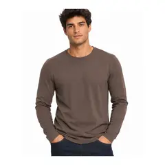 ENKI - Polo Manga Larga Hombre Cuello Redondo Algodón Topo
