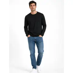 ENKI - Polo Manga Larga Hombre Cuello Redondo Algodón Negro