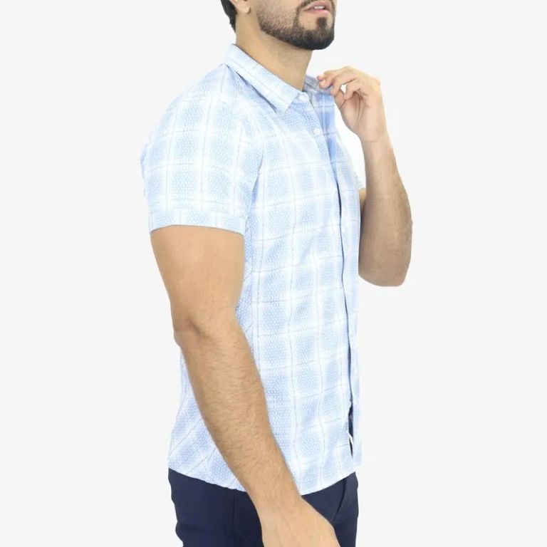Camisa Signature manga corta textura tejida con estilo moderno - CELESTE