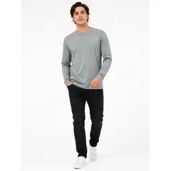 ENKI - Polo Manga Larga Cuello Redondo Hombre Color Plomo Plata Básico Casual Cómodo Moderno Suave Algodón