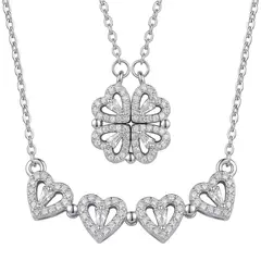 KARMY - Collar Mujer Trébol 4 Hojas Corazón Regalo Joya Acero Plateado