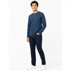 ENKI - Polo Cuello Redondo Manga Larga Hombre Azul Navy Camiseta Básica Algodón Moda Casual Premium Styles