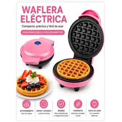 GENERICO - Waffle Maker Mini Eléctrica Antiadherente Compacta para Waffles Caseros 350W Rosa