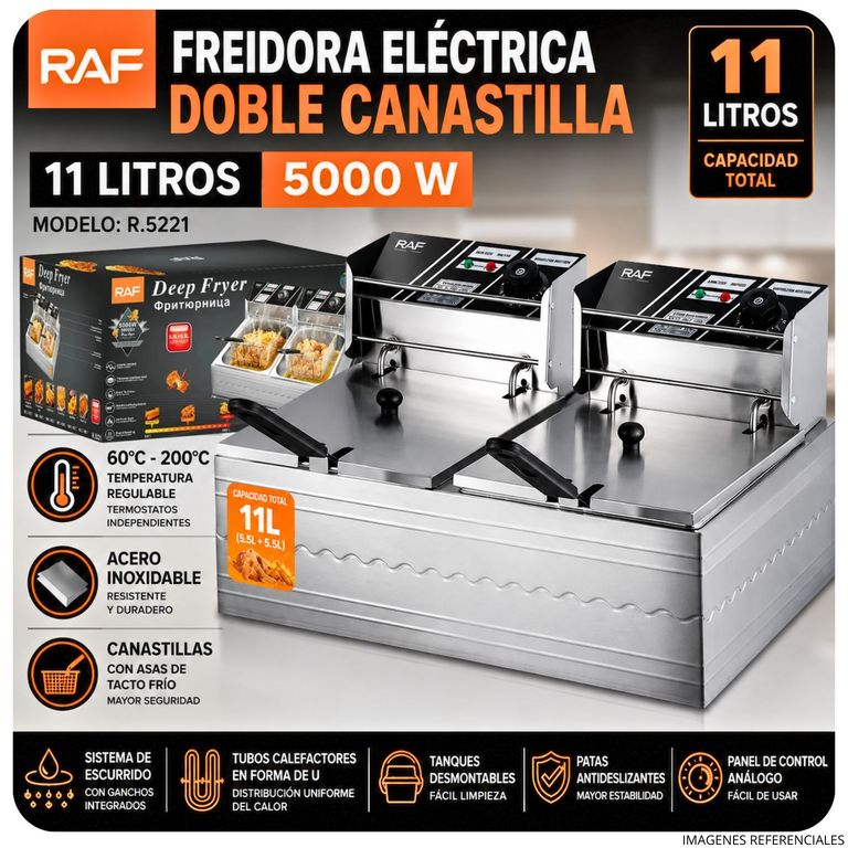 Freidora Eléctrica Doble RAF R.5221 11L 5000W Acero Inoxidable