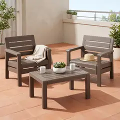 RIMAX - Set Mesa 2 Sillones Balcón Jardín Terraza Plásticos Diseño Madera - Marrón