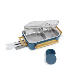 TRIKO - Lonchera de acero inoxidable térmica con cubiertos y divisores tipo bento