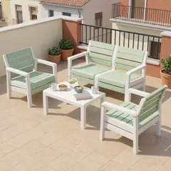 RIMAX - Sala Jardín 2 Sillones Mesa Sofá Doble Plástica Tipo Madera - Verde Claro