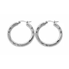 GENERICO - Aretes Argolla Mujer Acero Inoxidable Plateado Texturizados Elegantes