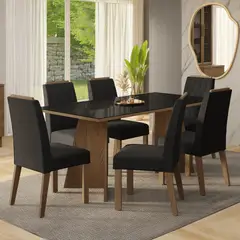 MADESA - Juego de Comedor Siena con 6 Sillas - Tablero de Madera y Cristal