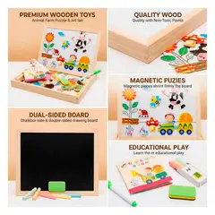 GENERICO - Pizarra Magnética Educativa de Madera 2 en 1 – Granja Didáctica para Niños