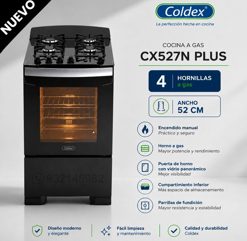 COCINA NEGRA 52CM 4Q 20 NG GLASS - CX527N