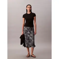 CALVIN KLEIN - FALDA TEXTURED SATIN PRINT MIDI SKIR