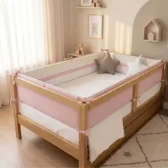 GENERICO - Protectores Parachoques de cama cuna Montessori 1.5 plazas - Rosado- Diseño Estrellitas-Blanco