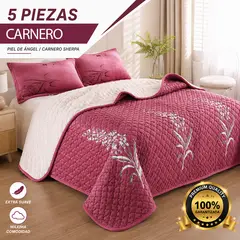 GENERICO - Cobertor Rojo 5 Piezas - Piel de Angel con interior en Cordero Sharpa