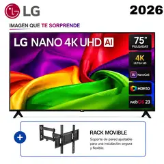 LG - Televisor 75” NANOCELL 4K UHD AI Smart TV 75NU800BPSB 2026 + Rack Movible