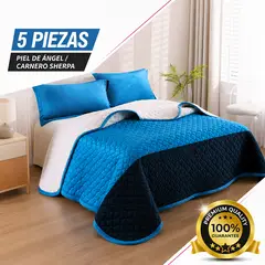 GENERICO - Cobertor Azul 5 Piezas - Piel de Angel con interior en Cordero Sharpa