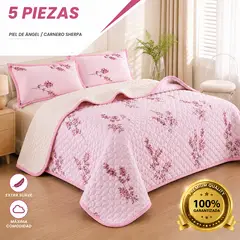 GENERICO - Cobertor Rosado 5 Piezas - Piel de Angel con interior en Cordero Sharpa