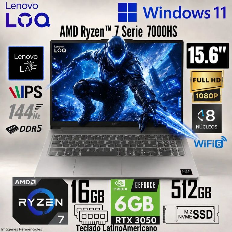 Laptop LOQ Essential 15ARP10E AMD Ryzen 7 7735HS 16GB RAM 512GB RTX 3050-6GB 15.6" 83S00049LM