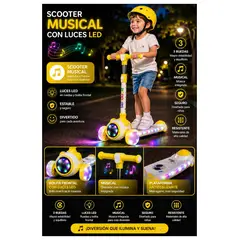 GENERICO - Scooter Infantil Rueda Ancha con Luces LED y Músical Modelo Osito