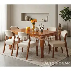ALTO HOGAR - Juego De Comedor Samantha 6 Sillas Crema Madera Tornillo