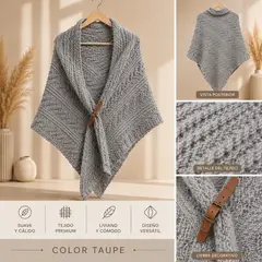 GENERICO - Chal Tejido Premium con Broche Decorativo - Color Gris