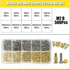 GENERICO - Kit de 500 Piezas M2 de Tuercas de Inserción de Latón y Tornillos - Insertos Roscados Termofusibles