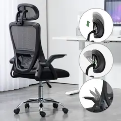 VIDITA - Silla Escritorio Ergo EMILIA PLUS Respaldo Malla Negra Reposacabezas Apoyabrazos Ajustable