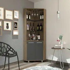 TUHOME - Bar Alto Esquinero 2 Puertas Carmenere Miel Y Plomo