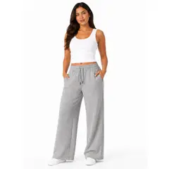 ENKI - Pantalón Palazzo Melange Mujer Cintura Elástica Pierna Ancha Wide Leg Jogger Casual