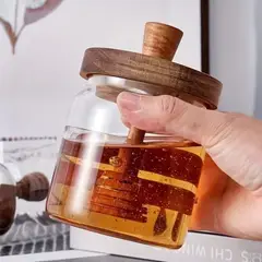 GENERICO - FRASCO PREMIUM PARA MIEL CON TAPA Y DOSIFICADOR DE MADERA