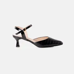 GINO BIGIONI - Stiletto JADE cuero charol croco negro en taco punta para mujer