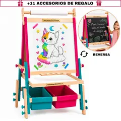 GENERICO - Caballete Pizarra Infantil Madera 4en1 Magnética Tiza Acrílica Ajustable Creatividad Turquesa