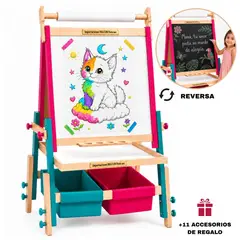 GENERICO - Pizarra Caballete Infantil Madera 4en1 Magnética Tiza Acrílica Ajustable Montessori Fucsia