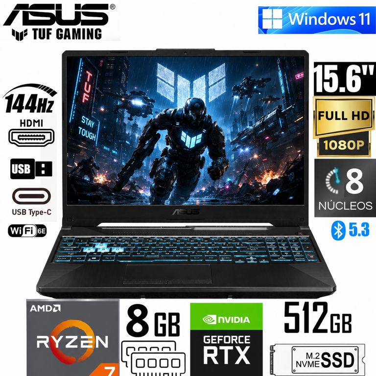 Laptop Tuf Gaming A15 AMD Ryzen 7 170 RTX 3050 8Gb RAM 512 SSD FA506NCQ-HN012W 15.6