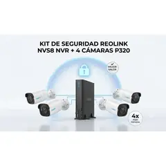 REOLINK - Kit de Seguridad NVS8 NVR + 4 Cámaras P320 5MP PoE Visión Nocturna Detección Inteligente