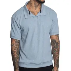 THE CULT - Polo Cuello Henley Manga Corta - Relax Fit - Tejido Especial con Relieve - Oversize