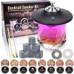 PUREPOWER - Ahumador de whisky electrico, Recargable ahumador de cocteles con 8 materiales para fumar con sabor