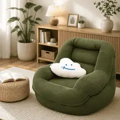 GENERICO - SILLÓN PUFF SOFÁ ERGONÓMICO CON REPOSAPIÉS TELA PANA PREMIUM RELLENO DE POLIESTIRENO PARA SALA Y DORMITORIO