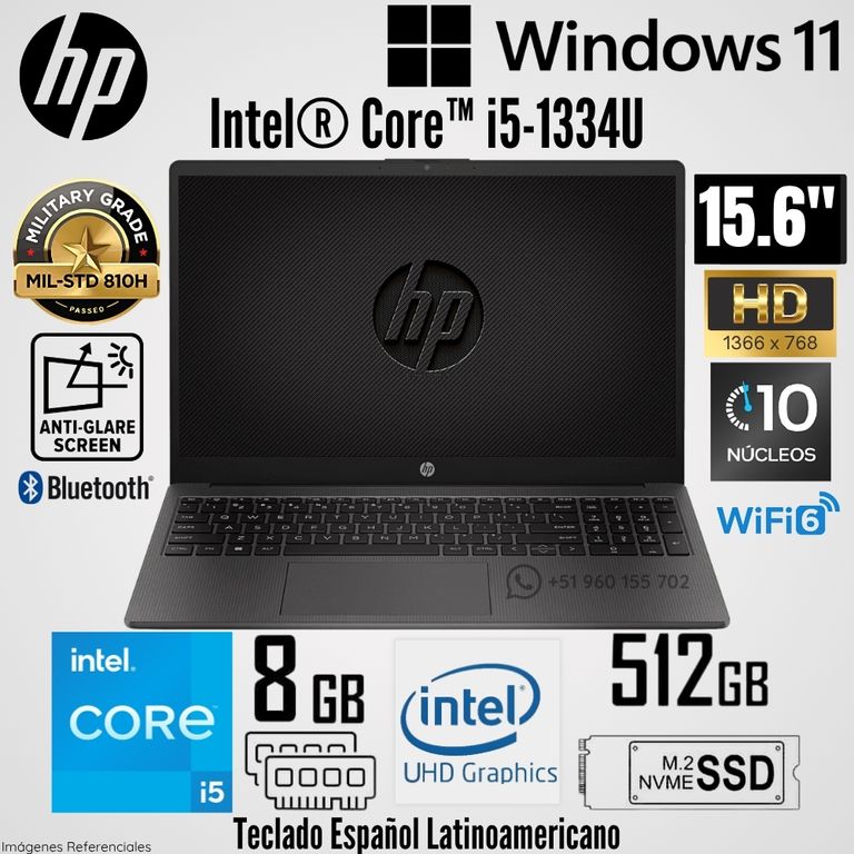 Laptop 250 G10 Intel Core i5-1334U 8GB RAM 512GB SSD 15.6" HD Gris Oscuro - B5UU9AT