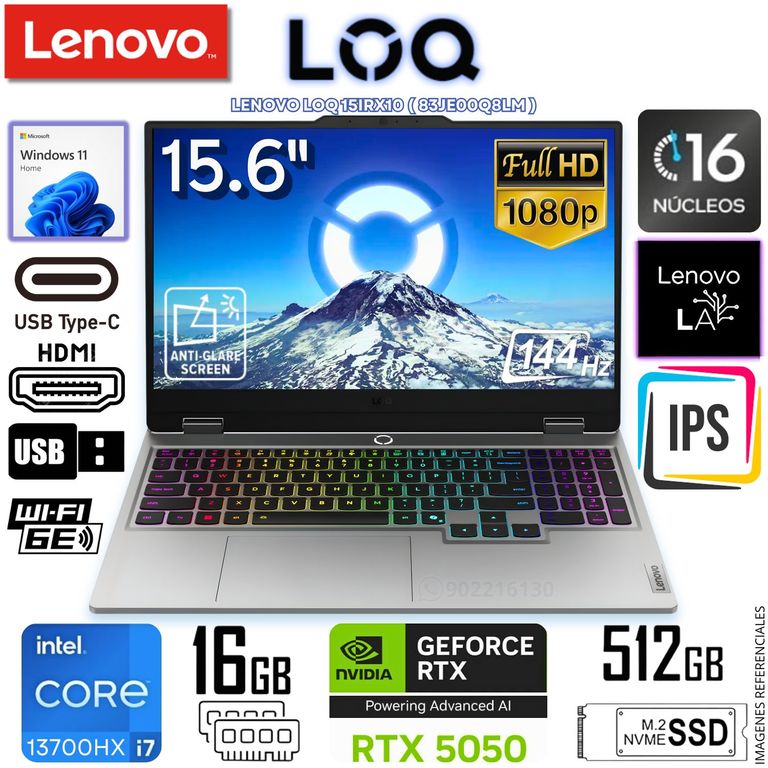 Laptop Gamer LOQ 15IRX10 Intel Core i7-13700HX 16GB RAM 512GB SSD 15.6" GeForce RTX 5050 83JE00Q8LM