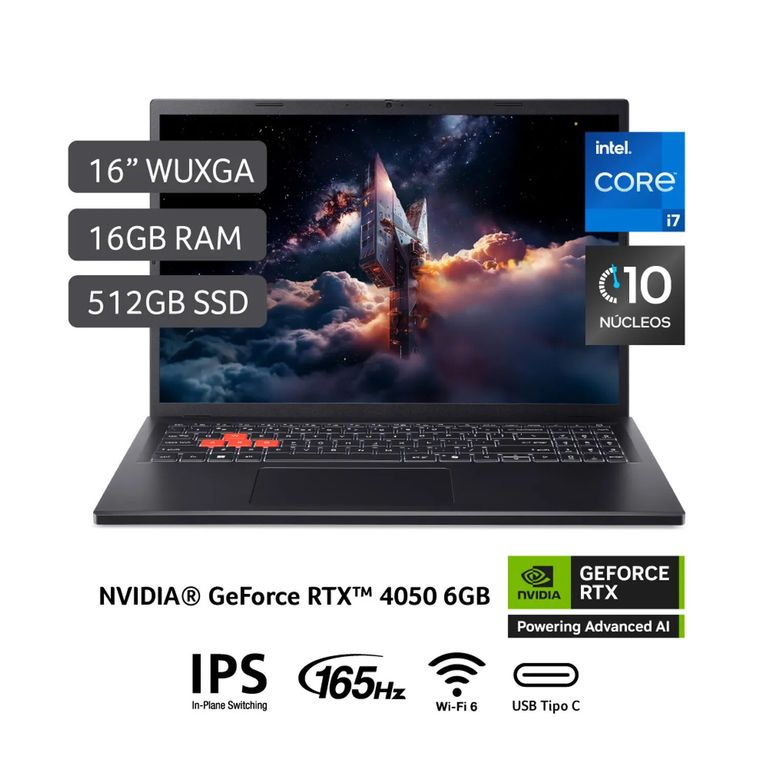 Laptop Gamer NITRO LITE Intel Core I7-13620H Geforce RTX4050 16GB 512SSD 16 WUXGA NL16-71G-75KS NH.DAGAL.003