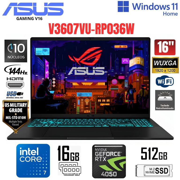 Laptop GAMER V16 INTEL CORE 7 240H RTX4050 16GB RAM 512GB SSD WIN 11 (V3607VU-RP036W)