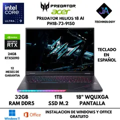 ACER - LAPTOP PREDATOR HELIOS 18 AI ULTRA 9 275HX 32GB RAM 1TB SSD 24GB RTX5090 18" WQUXGA FREEDOS