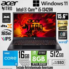 ACER - Laptop Nitro V15 ANV15-52-57BB Intel Core i5-13420H 16GB RAM 512GB SSD RTX 5050-8GB 15.6" FHD