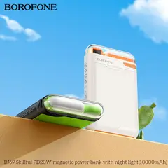 BOROFONE - Power Bank BJ69 10000mAh Magnético Inalámbrico 3en1 Carga Rápida 20W NaranjaBlanco