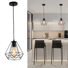 ROHE - Lámpara colgante lampara techo 1 luz E27 Negro D20cm