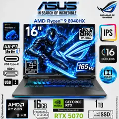 ASUS - Laptop ROG STRIX G16 G614PP AMD Ryzen 9 8940HX 16GB 1TB RTX 5070-8GB 16" WUXGA 165 HzG614P-WH94